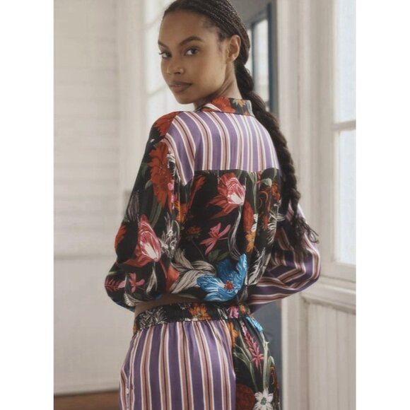 Anthropologie Multicolor Striped and Floral Blouse - Picture 11 of 16